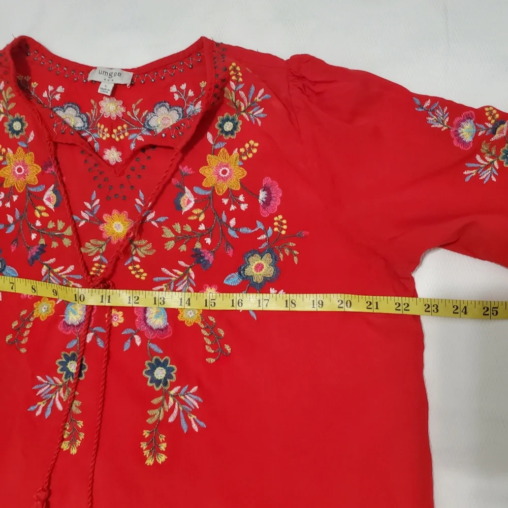Umgee Boho Red Embroidered Tunic Top Large - Picture 7 of 9